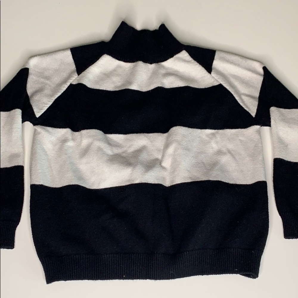 Black & White Stripe Cozy Soft Turtleneck Sweater unisex kids medium